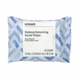 Amazon Brand - 1 pack Solimo Makeup Removing Facial Wipes, 25 ct