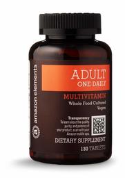 Amazon Elements Adult One Daily Multivitamin, 59% Whole Food Cultured, Vegan, 130 Tablets, 4 month supply