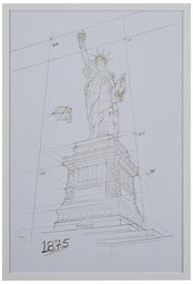 Amazon Brand – Stone & Beam Modern Gold/White and White Print Wall Art of Statue of Liberty, White Frame, 22