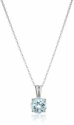 Amazon Essentials Sterling Silver Round Cut Aquamarine Birthstone Pendant Necklace (March), 18