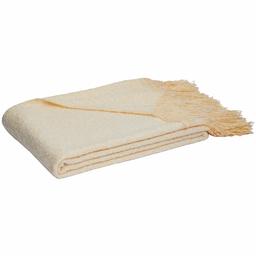 AmazonBasics Faux Angora Fringed Blanket - Beige, 130 x 170 cm