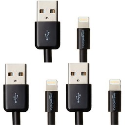 Amazon Basics High Quality Lightning USB Charging Cable Small Head Design Apple Certified Black Approximately/10 cm, about 90 cm, Approximately/180 cm Set of 3 