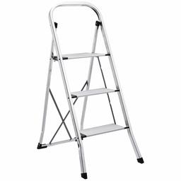 AmazonBasics Step Stool - 3-Step, Aluminum, Lightweight, 200-Pound Capacity, Silver