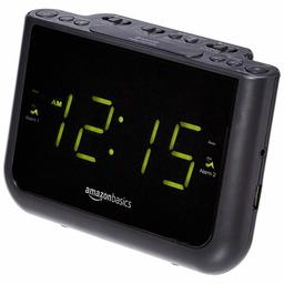 AmazonBasics FM Dual Alarm Digital Clock Radio with USB Charging Port, LED Display (Renewed)