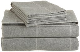 Pinzon Heather Flannel Yarn-Dyed 5.4-Ounce Sheet Set, King, Dark Grey Heather Windowpane