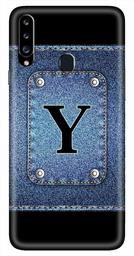 Amazon Brand - Solimo Designer Button Jeans Alphabet-Y 3D Printed Hard Back Case Mobile Cover for Samsung Galaxy A20s