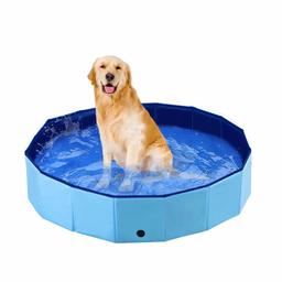 UMI by Amazon Outdoor Dog Pets Swimming Pool Foldable Bathing Tub Puppy Portable Water Pond Padding Washer Pool indoor, Blue, Large