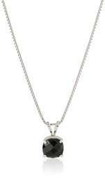 Amazon CollectionSterling Silver Cushion Checkerboard Cut Onyx Pendant Necklace (6mm)