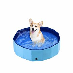 UMI by Amazon Outdoor Dog Pets Swimming Pool Foldable Bathing Tub Puppy Portable Water Pond Padding Washer Pool indoor, Blue, Small