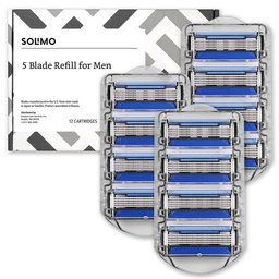 Solimo 5-Blade Razor Refills for Men with Precision Beard Trimmer, 12 Refills (Fits Solimo Razor Handles only)