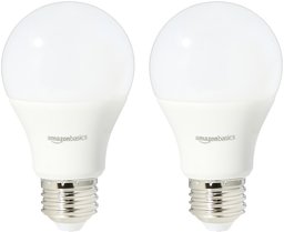 AmazonBasics 40 Watt Equivalent, Soft White, Dimmable, A19 LED Light Bulb | 2-Pack