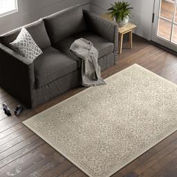 Amazon Brand – Stone & Beam Contemporary Floral Medallion Wool Area Rug, 5' x 8', Grey on Ivory