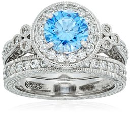 Bague en argent sterling plaqué platine ou or avec zircons Swarovski,Bleu fantaisie,Size 8