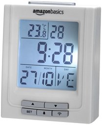 AmazonBasics - Reloj radiocontrolado, con temperatura y doble alarma