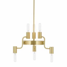 Amazon Brand – Rivet Tubular Pendant Chandelier, Modern 6-Light Brass and Glass, with Bulb, 18.13