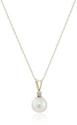 [Find] Amazon Collection K Yellow Gold Freshwater Cultured Pearl Diamond Accent Pendant Necklace