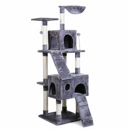 Eono Essentials Multi-Level Cat Tree Cat Tower con Amaca Sisal Tiragraffi Interactive Toys Activity Center per Gattini Gatti e Animali Domestici Grigio 173CM/68''