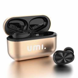 Umi. Essentials - W5S updated version Auriculares de botón inalámbricos (TWS) W5s con Bluetooth 5.0 y certificación IPX7 compatibles con iPhone Samsung Huawei y estuche metálico con base de carga (Oro)