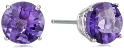 10k White Gold Round Checkerboard Cut Amethyst Stud Earrings (6mm)