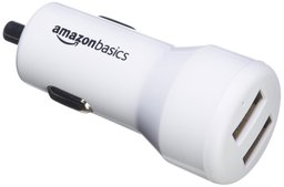 AmazonBasics Dual-Port USB Car Charger Adapter for Apple and Android Devices, 4.8 Amp, 24W, White