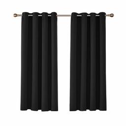 UMI by Amazon Decorative Room Darkening Curtains Soft Thermal Insulated Decorative Nursery Curtains Eyelet Blackout Curtains for Kitchen 46 x 54 Inch Black 2 Panels