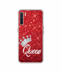 Amazon Brand - Solimo Designer Queen On Red Glitter UV Printed Soft Back Case Mobile Cover for Oppo A91