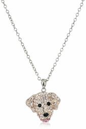 Women's Silver-Plated Crystal Dog Head Pendant Necklace, Gold, 18