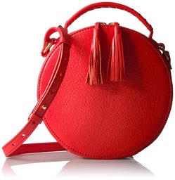 Amazon Brand - The Fix Hampton Crossbody Leather Circle Bag, Bright Orange-Red