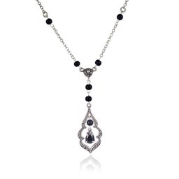 An AJC Collection (An AJC Collection) Sterling Silver Marcasite & Black CZ & Black Glass Drop Necklace