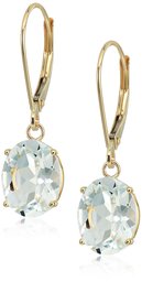 14K Gold Oval Gemstone Dangle Leverback Earrings