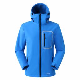 Amazon Brand: Eono Essentials, giacca soft shell con cappuccio inamovibile, da uomo, taglia XXL, colore blu skydiver|Giacca impermeabile uomo