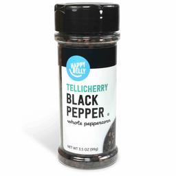 Amazon Brand - Happy Belly Tellicherry Black Pepper, Whole Peppercorn, 3.5 Ounces