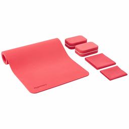 AmazonBasics - Set da 6 pezzi per yoga, con tappetino spesso in TPE, 0,635 cm, rosso