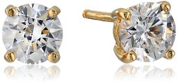 Yellow Gold Plated Sterling Silver Stud Earrings set with Round Cut Swarovski Zirconia (1 cttw)