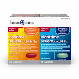 Basic Care Severe Cold & Flu Relief; Daytime and Nighttime Cold and Flu Medicine Combo Pack, 48 Count