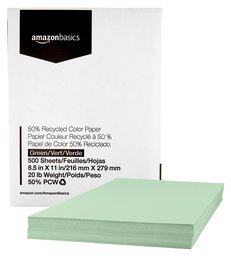 AmazonBasics 50% Recycled Color Printer Paper - Green, 8.5 x 11 Inches, 1 Ream (500 Sheets)