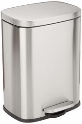 AmazonBasics Rectangular, Stainless Steel, Soft-Close, Step Trash Can - 12 Liter / 3.2 Gallon, Satin Nickel