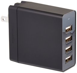 AmazonBasics 4-Port USB Wall Charger (8 Amp) Compatible With iPhone and Samsung Phones - Black