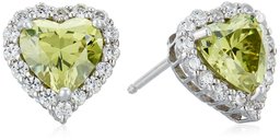 Platinum Plated Sterling Silver Simulated Birthstone Heart Stud Earrings with Swarovski Zirconia Accents Earrings