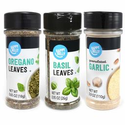 Amazon Brand - Happy Belly Mediterranean Spices Set: Oregano, Basil, Granulated Garlic