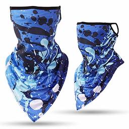 Ear Loops Neck Gaiter, Hissox Womens Mens Face Scarf Shield Bandana Ear Loops Dust UV Balaclava Outdoors Sports Mouth Cover Beanie for Fishing Hunting 1 Pcs Dynamic Bright Blue