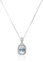 14k White Gold Aquamarine and Diamond (0.25 cttw, H-I Color, I2-I3 Clarity) Pendant Necklace, 18