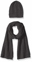 Amazon Essentials Cable Knit Hat And Scarf Set Cold-Weather-Accessory-Sets, Grigio Scuro mélange, One Size