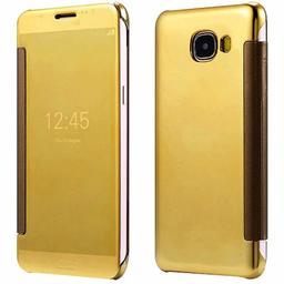 Amazon Brand - Solimo Protective Clear View flip Cover for Samsung Galaxy J5 Prime (Gold)