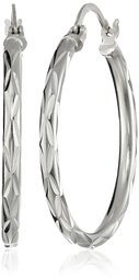 Sterling Silver 2.5x30 Starburst Diamond-Cut Click Top Hoop Earrings