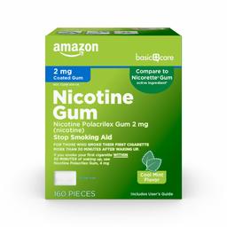 Basic Care Coated Nicotine Polacrilex Gum, 2 mg (nicotine), Mint Flavor, Stop Smoking Aid, 160 Count