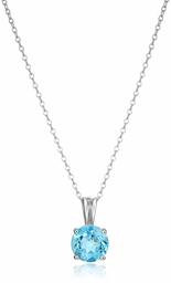 Collana in argento Sterling con ciondolo rotondo da 8 mm con pietra portafortuna e rodio-placcato-argento, colore: Blu, cod. R3A6GD12FW