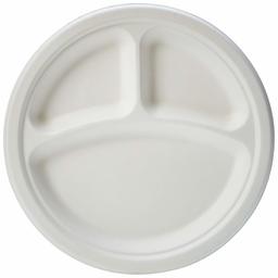 AmazonBasics Compostable Plate, 3 Compartment, 10-Inches, Pack of 125