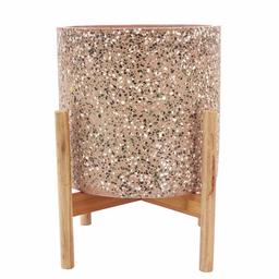 Amazon Brand – Rivet Terrazzo Planter with Wood Stand, 16.5