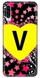 Amazon Brand - Solimo Designer Heart Pattern Alphabet-V 3D Printed Hard Back Case Mobile Cover for Samsung Galaxy A30s